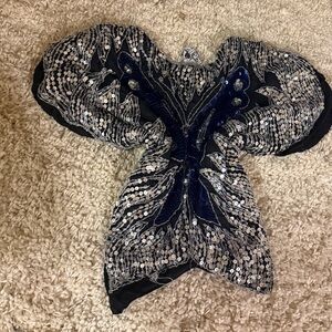 Embellished Black Butterfly Applique Women's Top